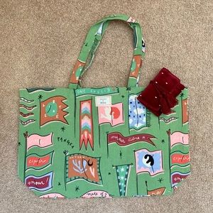 Sézane + Pangea Green Collab Tote & Burgundy/Gold Velvet Jewelry Pouch bundle